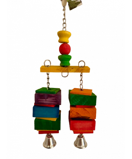 Parrot-Supplies Twin Chunky Blocks Stacker With Bells Parrot Toy